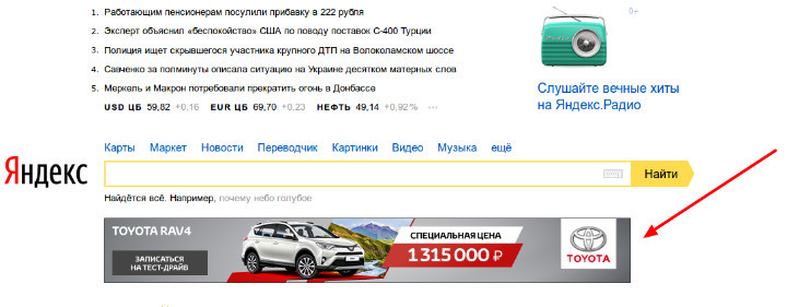 Баннерная реклама Яндекса